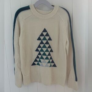 Jacadi Cream Sweater with Blue Geometric Christmas Tree Design
